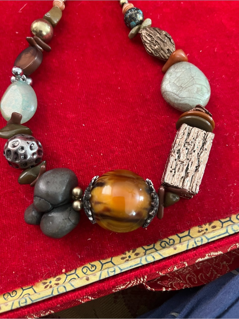 Premier Designs Brown Amber & Turquoise Mixed-Bead Necklace